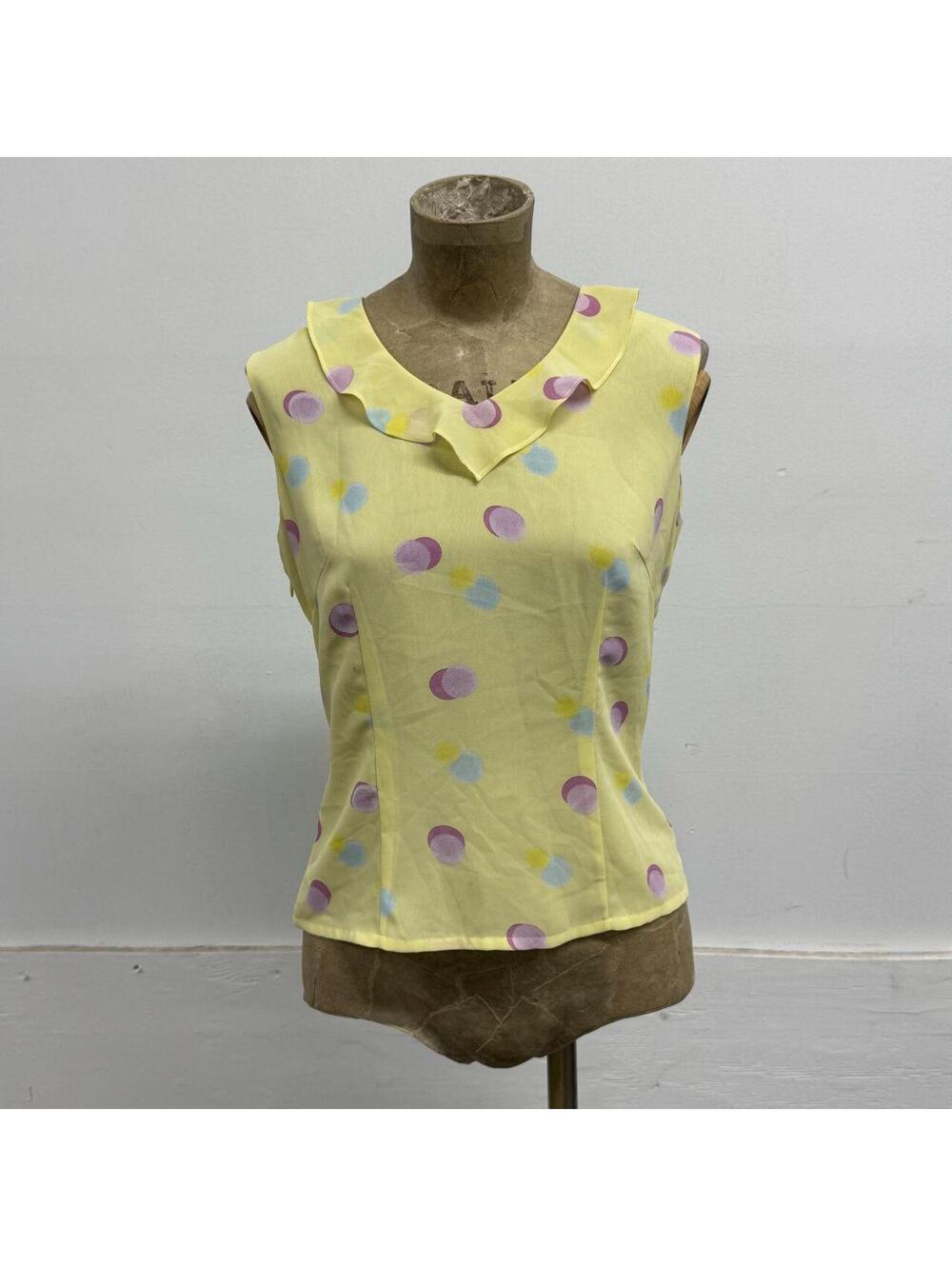 Vintage Y2K Butter Yellow Pastel Confetti Polka Dot Blouse